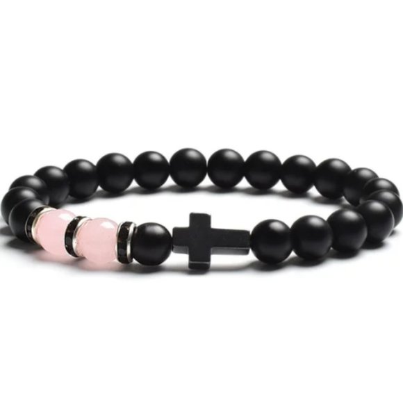 Cross Bracelet,Onyx Bracelet,Cross Onyx Bracelet,Gemstone Bracelet - Picture 1 of 1